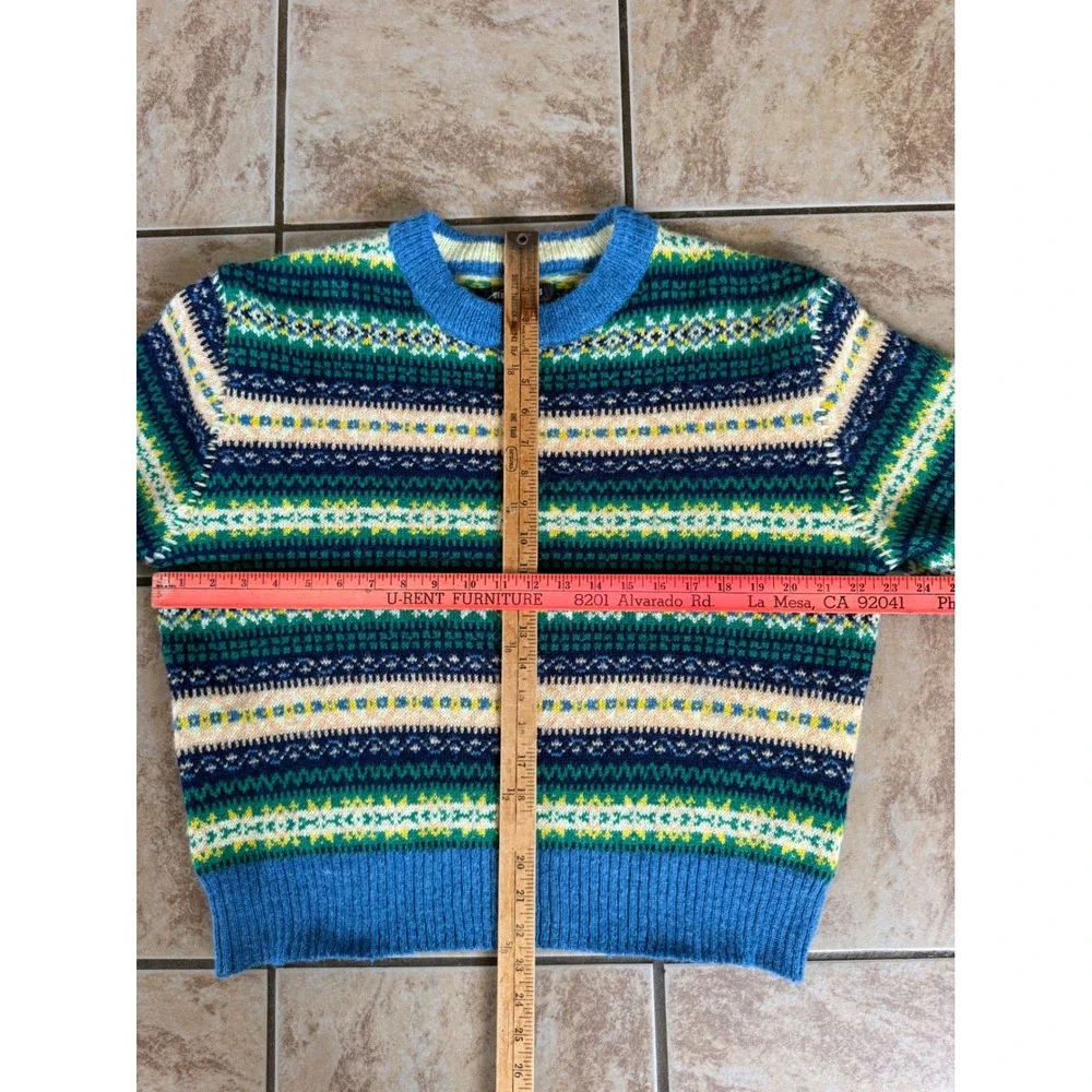 NEW Urban Outfitters Mens Fair Isle Sweater Blue Green Multi Fuzzy Knit Medium